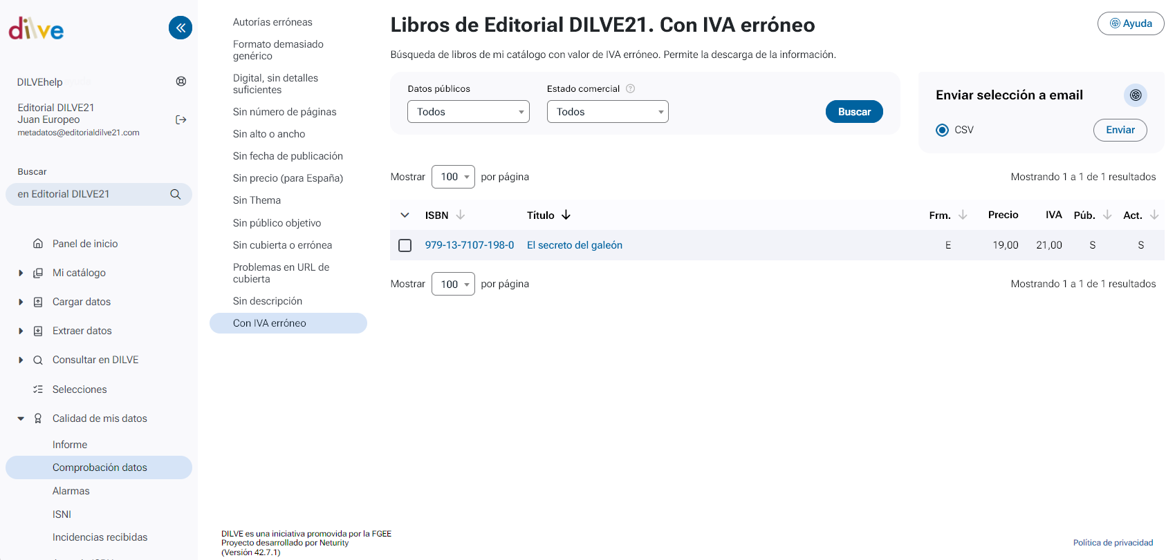 Listado de libros con un IVA anómalo