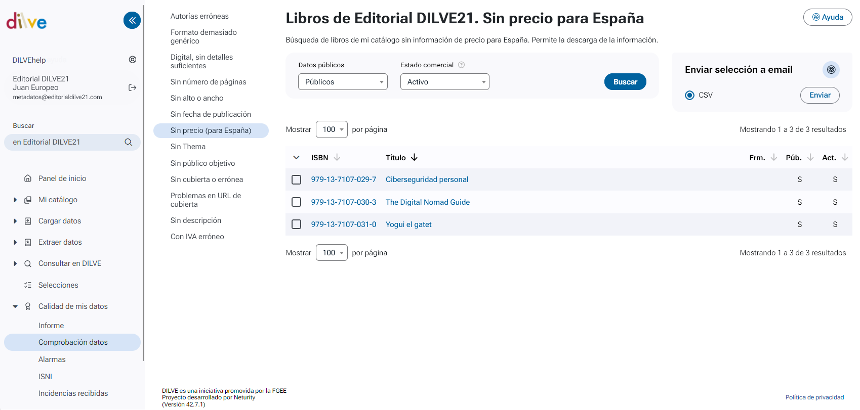 Listado de libros sin precio para España