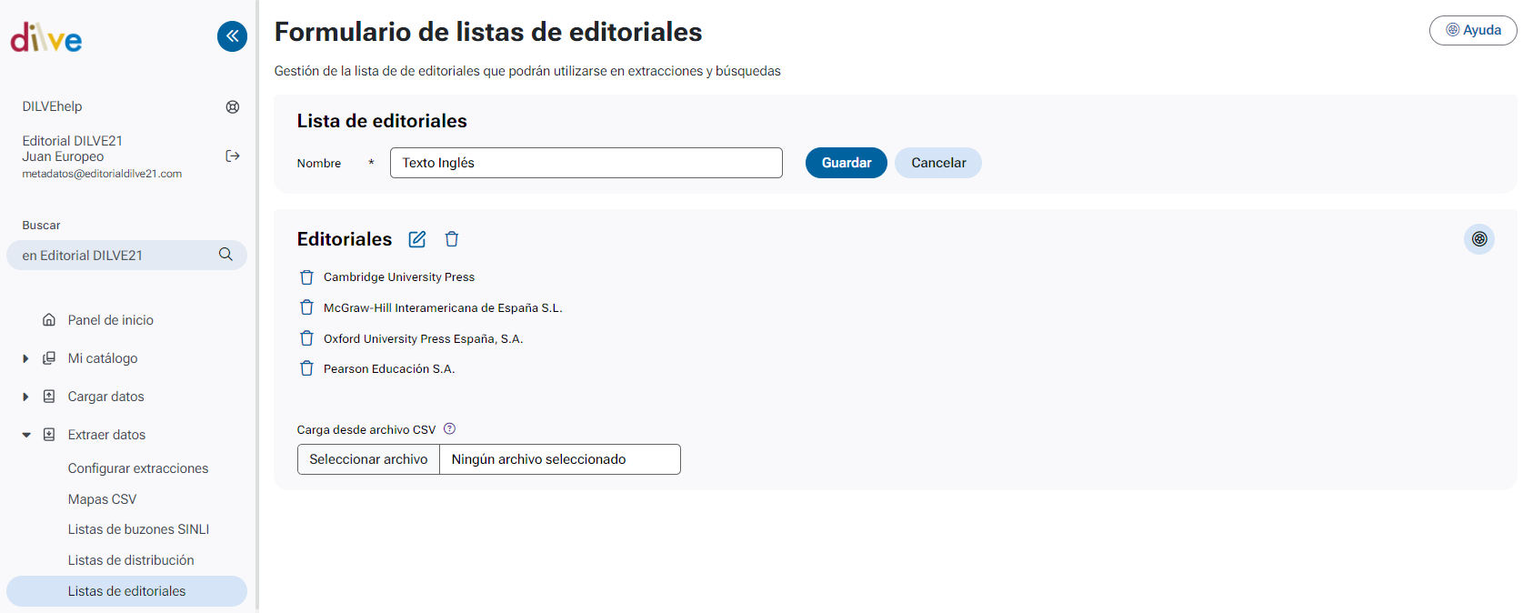 Formulario de lista de editoriales