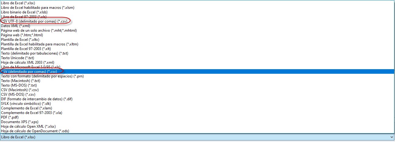 Excel guardar como CSV
