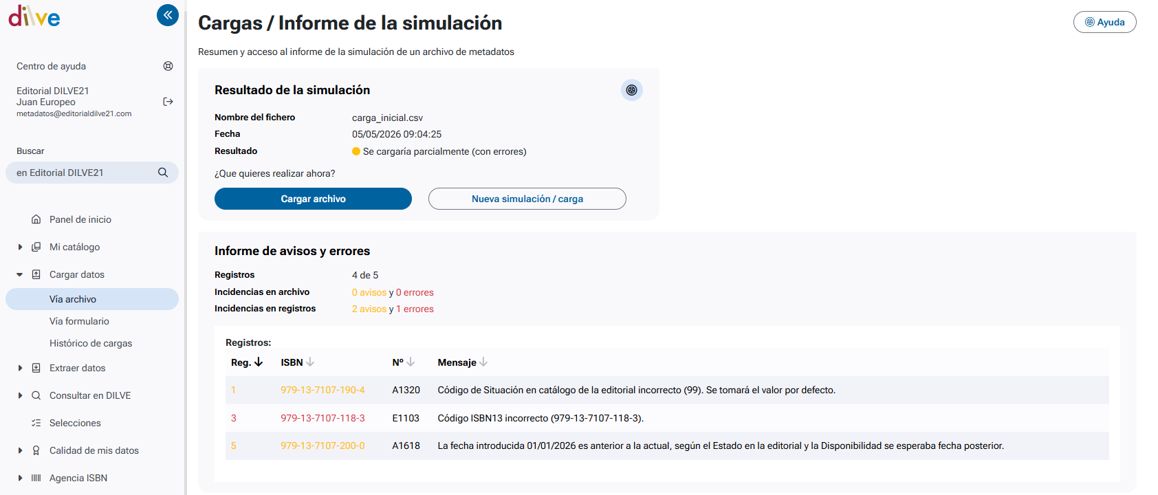 Simulación de carga de archivo - resultados