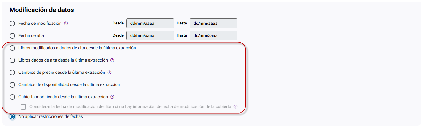 Criterios de modificación de datos para extracción automática