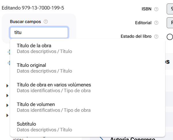 Buscando un campo en el menú de navegación