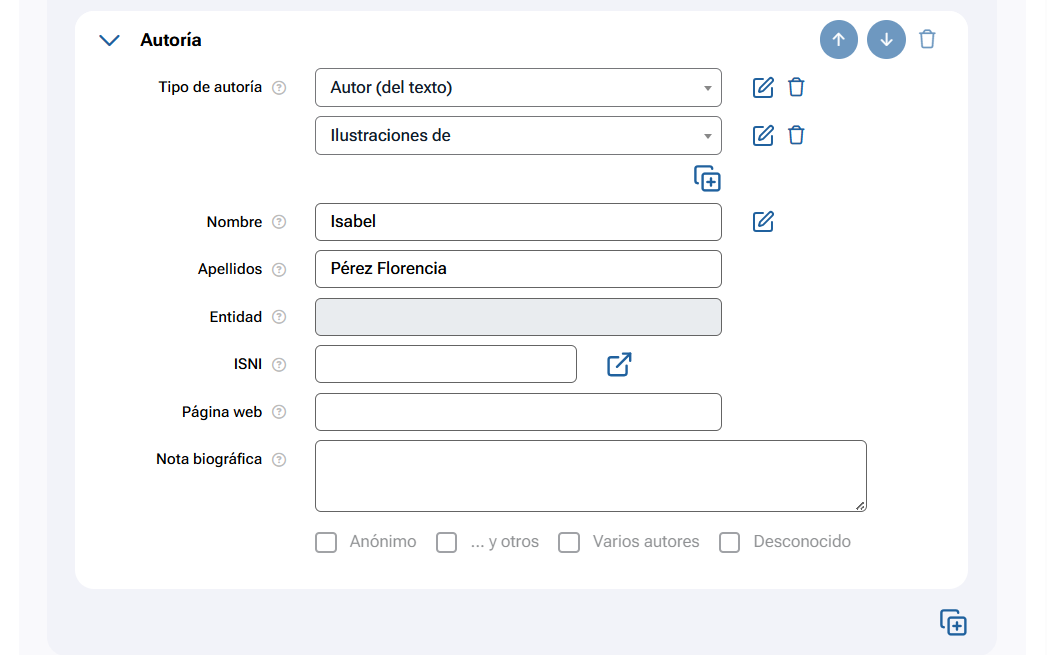 Libro con una autora con dos roles de autoría